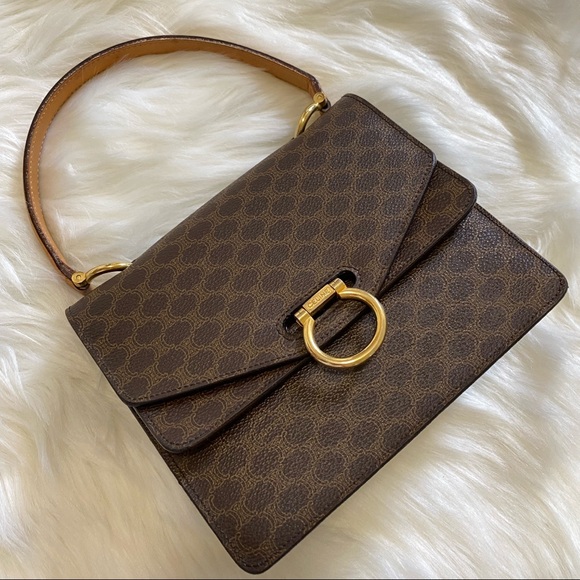 Celine Brown Satchel with Gold Accents